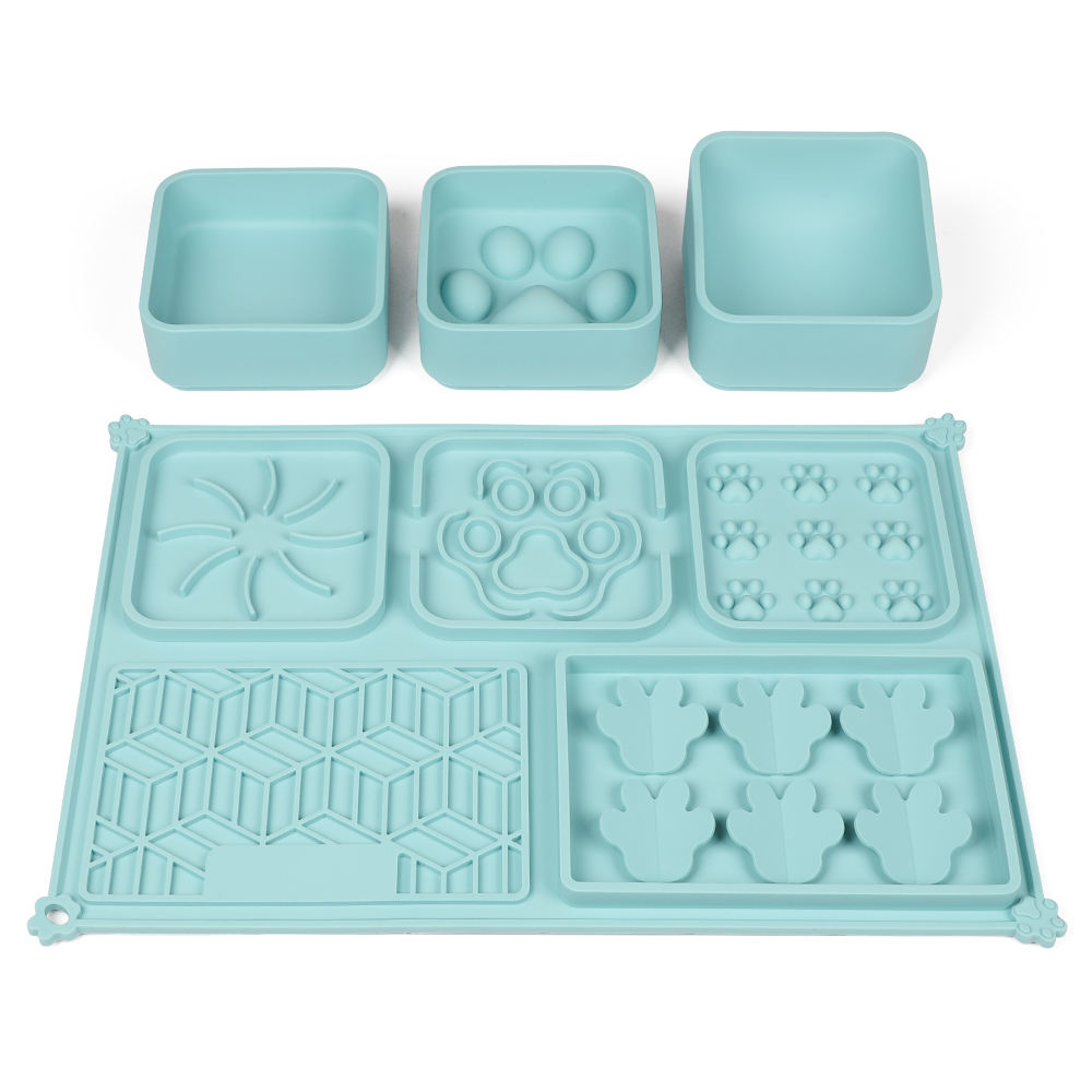 Sky Blue Pet Slow Feeder Mat Set