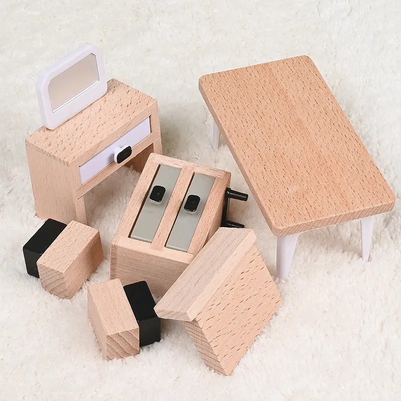 مجموعة ألعاب بيت الدمى المصغرة الخشبية، ملحقات لعبة التظاهر بالعب، للأطفال الصغار