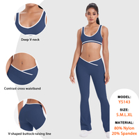 Ensemble de Sport pour Femmes Couleur Contrastée : Soutien-Gorge, Débardeur, Short Croisé Effet Push-up et Pantalon Évasé, Idéal Fitness Yoga Gym