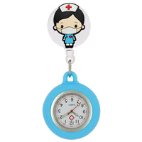 Montre d'infirmière rétractable de style médical avec un design mignon d'animaux de dessin animé, en plastique et en verre, bracelet extensible fait à la main pour les étudiants