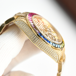2026 Top Luxury Full Diamond Men's Gold Coloured Gemstone Automatic Mechanical <strong>Watch</strong> Hip Hop Business High End <strong>Vacations</strong> <strong>Watch</strong> - Product Image 4