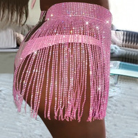 Mini-jupe sexy à sequins et franges avec ceinture pour club, bar, performance, style urbain, jupe trapèze en fibre de polyester, jupe courte