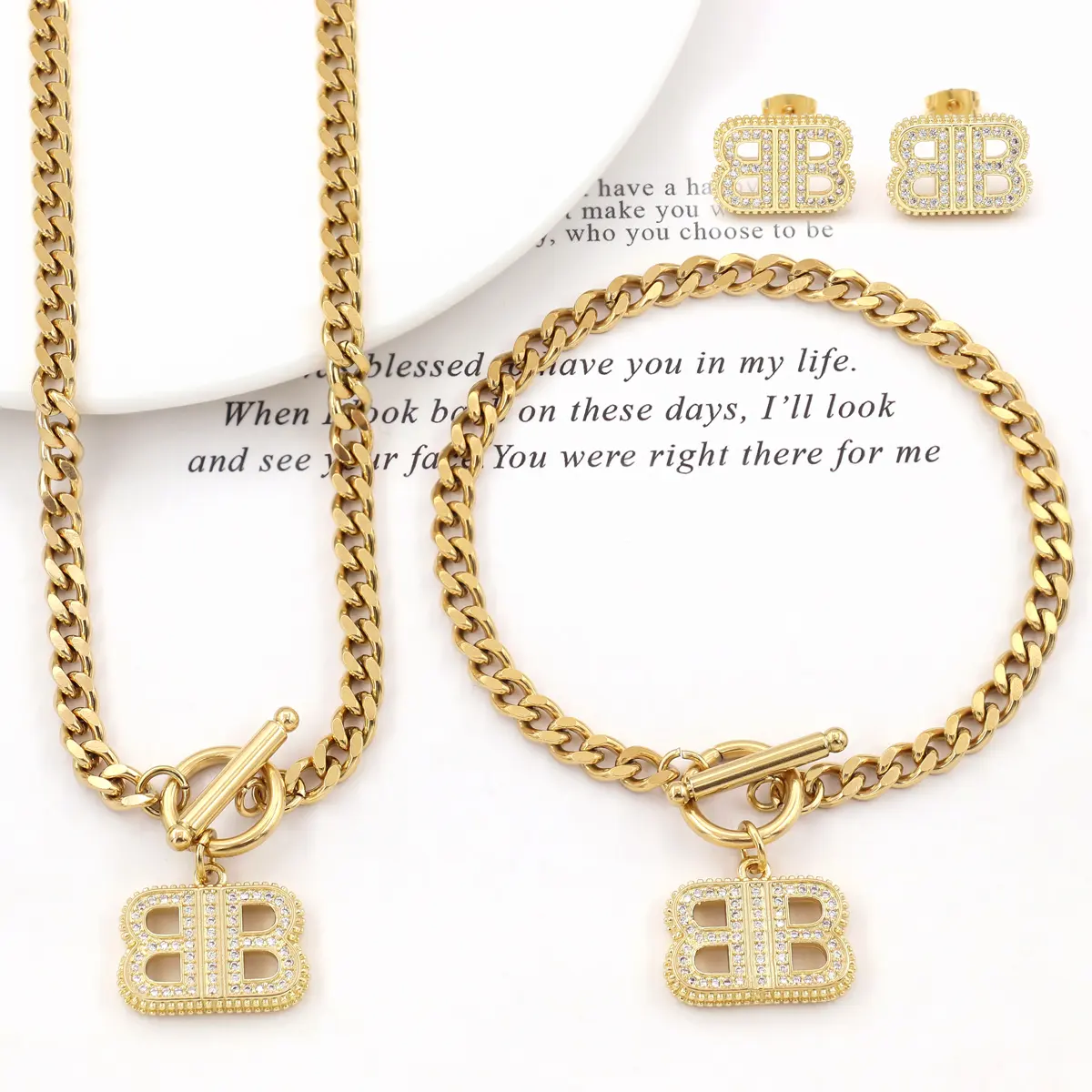 Nuovo arrivo Set di gioielli in acciaio inossidabile placcato oro 18k Designer di gioielli marchi famosi lettera Set di gioielli di lusso per le donne