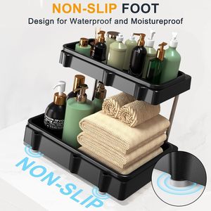 Expandable Adjustable <strong>Kitchen</strong> Mental Under Sink <strong>Storage</strong> Organizer Drawer <strong>Rack</strong> 2 Tier 2 Pack Clear Under Pull Out Sliding - Product Image 6