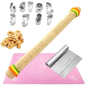 Online Top Sale Baking Set 18 Piece Set Cake Bread Cookie Cookie Tool Flour Cut Wooden Noodle Stick Silicone Mat