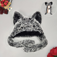 Capuche Y2K à oreilles de chat en fourrure, chapeau moelleux à oreilles d'animal loup pour femme, capuche de cosplay Alt Egirl, couvre-chef chaud en peluche pour l'hiver