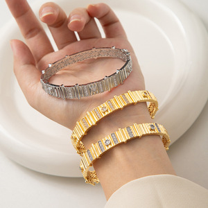 Geometric <b>Copper</b> Alloy Cuff <b>Bracelet</b> Gold And Silver Two Tone Unisex Jewelry Gift - Product Image 1
