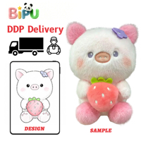 Usine de jouets en peluche : Jouet cochon rose en polaire de polyester super doux, personnalisé, décoré de fraises et de fleurs, brodé et rembourré de coton