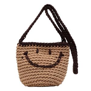 여자 여름 크로 셰 뜨개질 간단한 얼굴 양동이 숄더 백 수제 면 핸드백 귀여운 니트 토트 백 - Product Image 5