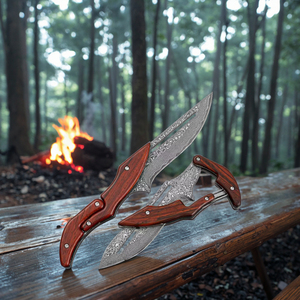 มีดพับเหล็กดามัสกัส Willia รุ่นใหม่ ใบมีดพับได้ ใช้สำหรับกิจกรรมกลางแจ้ง พกพาสะดวก เหมาะสำหรับการล่าสัตว์ในป่า พร้อมซองหนัง รับผลิตแบบ OEM และปรับแต่งได้ - Product Image 6