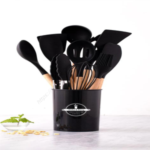 Juego de utensilios de cocina de silicona al por mayor, 12 piezas, resistentes al calor, herramientas de cocina, regalo con mango de madera - Product Image 3