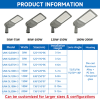 Lampadaire LED extérieur pour projets municipaux, IP66, 30W, 50W, 75W, 100W, 120W, 150W, 180W, 200W, en alliage d'aluminium, anti-UV, avec lentille PC