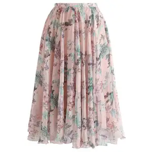 Maxi skirt women / Faldas plizadas para mujer floriafa plisadas largas elegantes de verano de talle alto / saia plissada longas