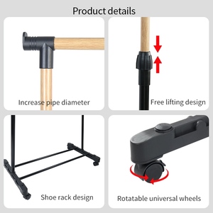 Séchoir à linge rétractable en métal à poteau unique, support à vêtements portable sur roulettes, séchoir autoportant avec rotation à 360° °   Roues - Product Image 2