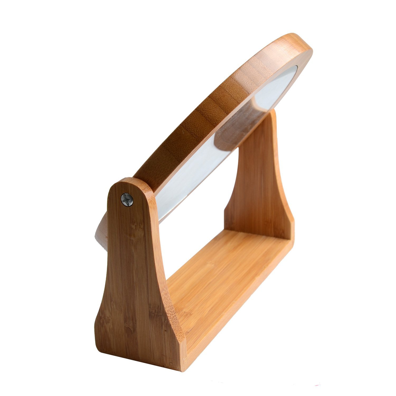 Miroir De Maquillage Double Face Bambou - Grossissement 3x - Pivotant - Design Rond élégant