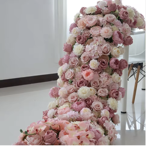 Prix de gros : Chemin de table floral en roses artificielles en soie <span class=keywords><strong>rose</strong></span> vif pour mariage d'automne - Product Image 3