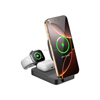 Chargeur sans fil magnétique pliable 3-en-1 en aluminium, station de charge rapide 15W compatible
