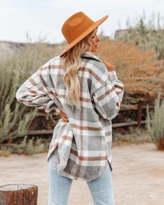 2025 classico cappotto di lana a maniche lunghe da <span class=keywords><strong>donna</strong></span> con risvolto alto a molla in pelliccia rimovibile camicia a quadri per uso esterno taglie forti - Product Image 5