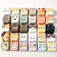 Porte-clés personnalisé 9-en-1 avec touches de clavier, motifs de chats mignons, rétro, anti-stress, bouton de clavier à clic pour les doigts