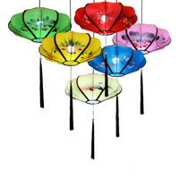 Lampe suspendue UFO en tissu extensible épaissi et densifié de style pastoral chinois, peinte à la main, pour hôtels, salons de thé, décorations tendance