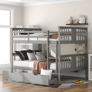 Full Over Full <b>Bunk</b> <b>Bed</b> With Drawers And <b>Ladder</b> Gray Kids Bedroom Furniture - Product Image 1