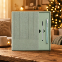Coffret Cadeau d'Entreprise : Carnet Vert Sauge, Stylo, Recharges, Coffret Cadeau, Journal en Acier Inoxydable, Stylo Métallique, Clip Flèche, Cadeau Personnalisé