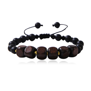 Men's Wooden <b>Bead</b> <b>Bracelet</b> Square Black Round Glass Handmade Jewelry Yiwu Spring 2024 - Product Image 5