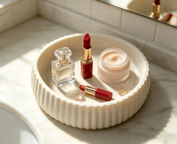 Plateau à Bijoux et Récipient à Objets en Résine Cannelée Ronde de Luxe Blanc Cassé, Idéal pour Coiffeuse et Entrée – Nouvelle Collection à Succès