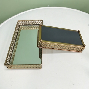 Juego de Espejos Rectangulares Metálicos Dorados Retro de Lujo, 2 Piezas, Novedad, Decoración para el Hogar, Adornos de Joyería, Bandeja de Servicio, Sala de Estar - Product Image 4