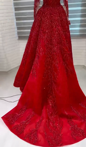优雅的婚礼派对礼服红色美人鱼长沙特阿拉伯晚礼服定制勃艮第舞会礼服，带可拆卸火车 - Product Image 3