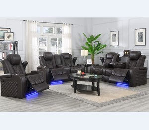 Juego de Sillones Reclinables Eléctricos Modernos de 3 Piezas, Cuero Genuino, Estructura de Madera, Extensible, 1 Año de Garantía, para Sala de Estar, Modelo L4504 - Product Image 1