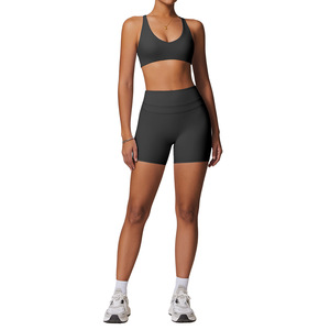 Conjunto de Yoga Disko Sport para mujer, 2 piezas, color sólido, cuello redondo, cintura alta, espalda descubierta, ropa deportiva para correr, entrenamiento, TZ8863 - Product Image 4