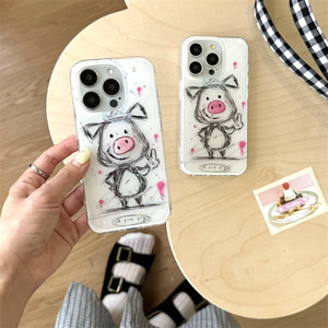 เคสโทรศัพท์ลายกราฟฟิตี้หมูขี้เกียจ หมุนจมูกได้ สำหรับ iPhone 16 Pro Max 15 14 13 เคสป้องกันน่ารักสำหรับสาวๆ - Product Image 1