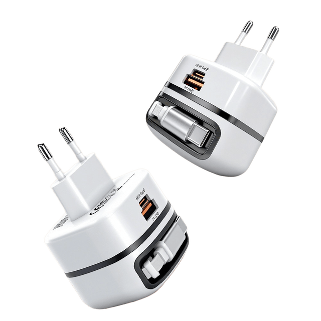 Wholesale 65W GaN with Retractable Cable PD+QC Fast Charger Adapter for iphone Multi-Function QC3.0 Type-C for Laptop EU UK Plug
