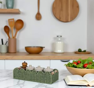 <span class=keywords><strong>Panier</strong></span> de rangement en papier toilette vert à bord festonné pour étagère de toilette avec manche en bois - Product Image 5