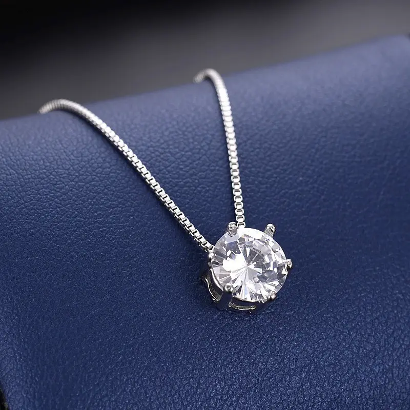 2022 Korean Shinny Jewelry 925 Sterling Silver Plated Crystal Necklace Geometric Cubic Zircon Round Choker Necklace For Women