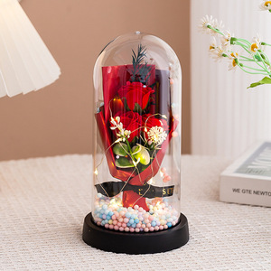 Décoration créative pour la Saint-Valentin 2026 : bouquet de roses artificielles sous cloche en verre et fleurs de savon - Product Image 2