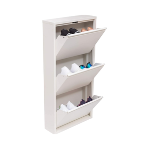 Armadio <span class=keywords><strong>Scarpiera</strong></span> Salvaspazio Bianco Moderno a 3 Ante in Legno, Mobile Portascarpe a 3 Livelli per l'Ingresso, Arredamento Domestico Salvaspazio - Product Image 2