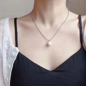 Collier pendentif fin 14-15mm Perle d'eau douce naturelle blanche Argent pur 925 Or K Artisanat Cadeau - Product Image 4