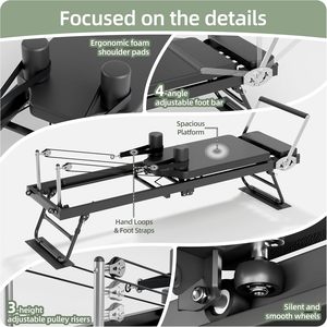 CZFITT Equipo de Entrenamiento de Yoga para el Hogar, Cama de Pilates Plegable con Marco de Acero Negro, Máquina Reformer de Pilates ABS - Product Image 6