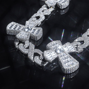 44MM di larghezza argento e Moissanite VVS1 D colore Baguette croce pietre 3 file di collegamento infinito catene cubane per gioielli Hiphop - Product Image 5