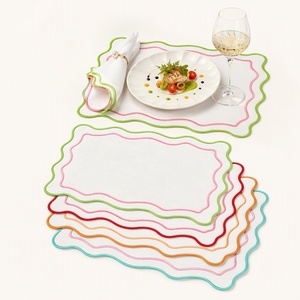Nappe de table en lin pur naturel 100 %, serviettes de table brodées à double bordure, set de table fait main pour mariage et dîner à la maison - Product Image 1
