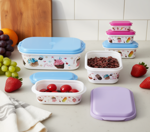 Set di 4 Contenitori Rettangolari per Alimenti con Coperchi, Design Gelato Stampato, 300ml 900ml 1.8L, in Plastica per Frigorifero - Product Image 2