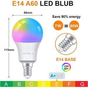 Lampadina LED Intelligente Antela E14 7W RGB Cambio Colore Controllo App Wi-Fi Dimmerabile A19 Luce da Soffitto in Plastica - Product Image 6