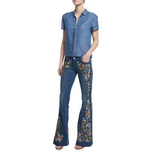 Stickerei und Perlen Skinny Flared Jeans für Frauen Blue Fashion Frauen High Waist New Style Woman Denim Jeans - Product Image 6