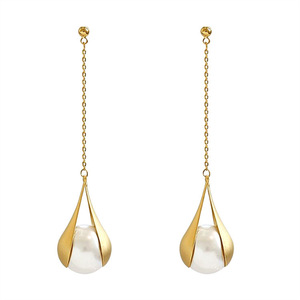 Boucles d'oreilles pendantes longues en fausses perles de style coréen pour femmes, <span class=keywords><strong>bijoux</strong></span> fantaisie plaqués or vintage pour mariage et soirée - Product Image 6