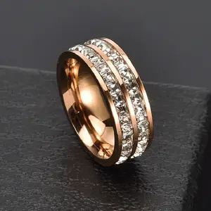 Роскошное розовое золото Двухрядное квадратное кольцо из нержавеющей стали с цирконом для женщин романтическое обручальное свадебное украшение для женщин