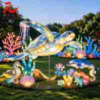 Exposition de lanternes sur le thème du monde sous-marin, lumières géantes représentant des animaux marins pour la décoration des parcs à thème