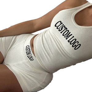 Custom Logo Summer Loungewear <strong>Sets</strong> Beach Terry Towel <strong>White</strong> <strong>2</strong> <strong>Piece</strong> Short <strong>Set</strong> Tank Top and Boxer Short <strong>Sets</strong> for Women Clothing - Product Image 1