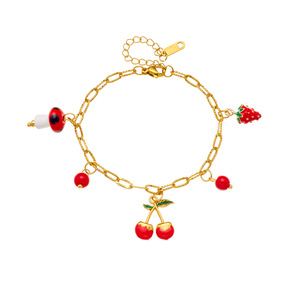 Fashion Charm Bracelet Gold Plated Fruit Pendant Strawberry Cherry Mushroom Women's Jewelry Gift - Product Image 5